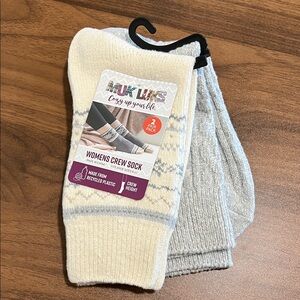 MUK LUKS Cream and Gray Women's Crew Socks 2 Pair